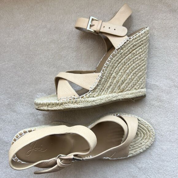 Joie Lena Tan Leather Wedge Sandal Women EU 40 US 9 - 9.5 Jute Espadrille Beach - Picture 16 of 16